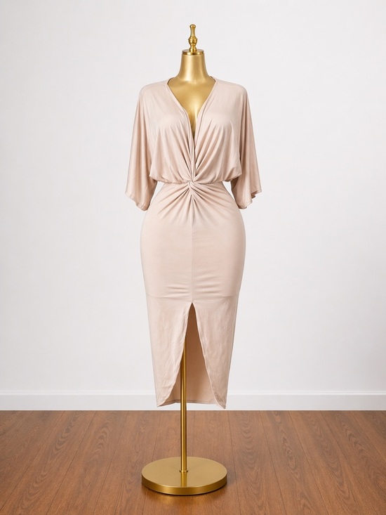 Fashion Nova Dresses & Skirts - Fashion Nova Beige Knot-Front Midi Dress